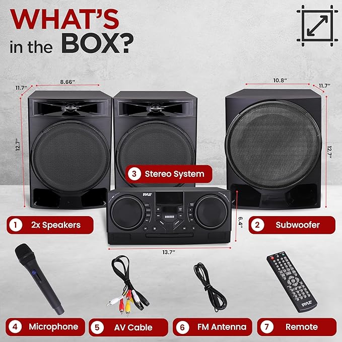 Pyle 4-Piece Bluetooth Stereo System - Mini Hi-Fi Bookshelf Stereo System with USB Recording, FM Radio and Remote Control, DVD/CD Compatibility, Perfect Stereo Shelf Systems for Home, 1000W