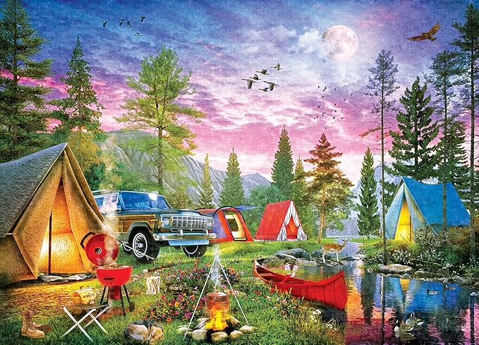MasterPieces 1000 Piece Wildlife Jigsaw Puzzle for Adults - Mossy Oak River Camp Twilight - Camping Scene 19.25"x26.75"
