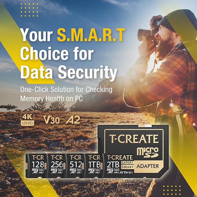 TEAMGROUP T-Create S.M.A.R.T A2 512GB Micro SDXC U3 V30 4K R/W Speed up to 160/150 MB/s High Speed Flash Memory Card for Creators, Compatible with GoPro, Insta360 TTCS512GIA2V3003
