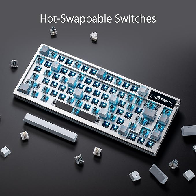 ASUS ROG Azoth 75% Wireless DIY Custom Gaming Keyboard, OLED Display, Three-Layer Dampening, Hot-Swappable ROG NX Snow Switches & Keyboard Stabilizers, PBT Keycaps, RGB-White