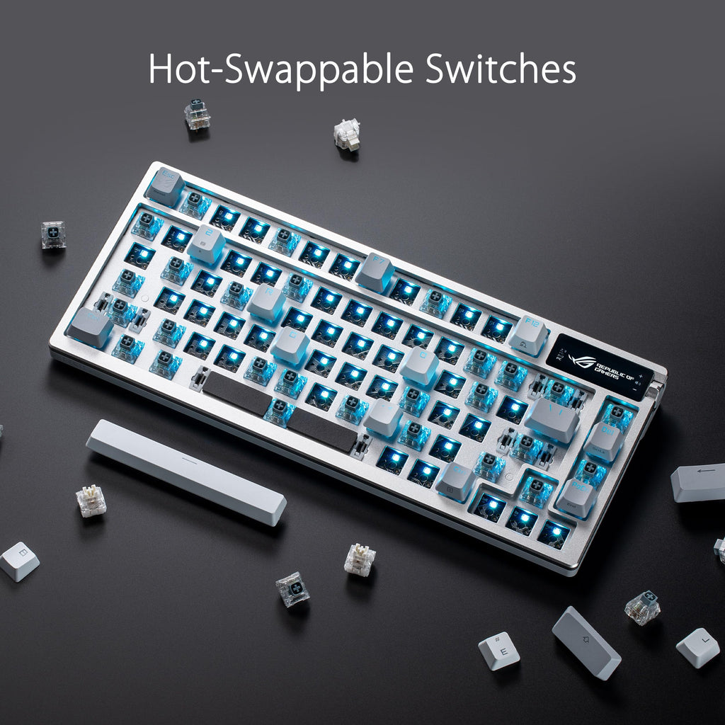 ASUS ROG Azoth Wireless Mechanical Gaming Keyboard – 75% TKL, Tri-Mode Connectivity, Hot Swappable Pre-lubed ROG NX Snow Linear Switches, PBT Keycaps, RGB, OLED Display, PC/Mac Support - White