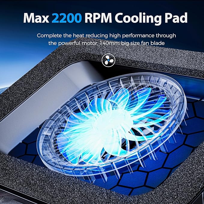 AICHESON Gaming RGB Laptop Cooling Pad with Powerful Cooler Fan, Sealed Foam and Phone Holder for 15-19 inch Laptops and PC Computers