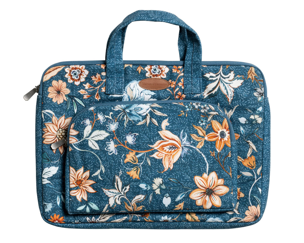 Maison d'Hermine Laptop Bag with Pocket Upto 15.5 inch Stain and Water Repellent Cotton Canvas Spring Summer (Luxury Loft - Dark Teal)