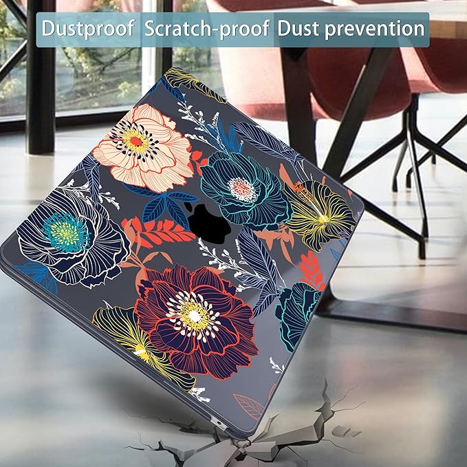 Mektron for 2025 M4 MacBook Air 13.6 Inch A3240 Case Fits 2023 A2681 M2 2024 A3113 M3 Chip with Liquid Retina Display Touch ID, Printed Plastic Hard Shell Cover for MacBook Air 13.6", Dahlia Flowers
