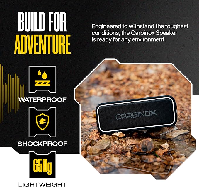 CARBINOX Portable Bluetooth Speaker with IPX7 Waterproof, Type-C Fast Charging, 3D Surround Sound, 18m Range, Black
