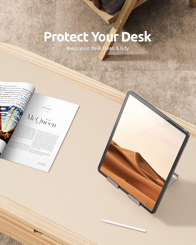 YSAGi Leather Desk Pad Protector, Large Mouse Pad, Non-Slip PU Leather Desk Blotter, Waterproof Writing Pad for Office and Home (31.5" x 15.8", Eggshell)