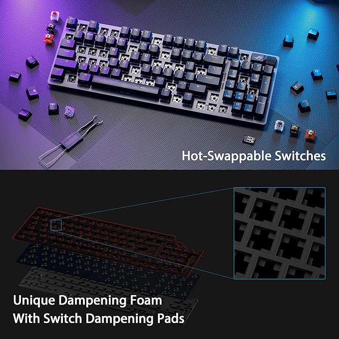 ASUS ROG Strix Scope II 96 Wireless Gaming Keyboard, Tri-Mode Connection, Dampening Foam & Switch-Dampening Pads, Hot-Swappable Pre-lubed ROG NX Storm Switches, PBT Keycaps, RGB-Black