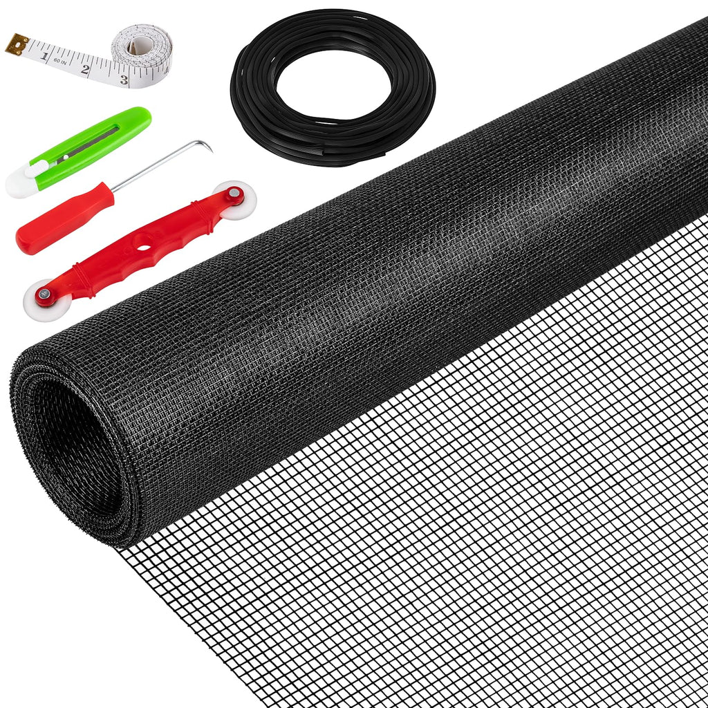 48"X236" Window Screen Replacement Kit, 6 in 1 Window Screen Door Repair Kit, Replacement Window Screens, Fiberglass Patio Screen Mesh for Porch Sliding Door, Rolling Tool Hook Spline Cutter Ruler