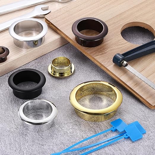 uxcell Desk Grommet, 2-3/8" (60mm) Zinc Alloy Cable Hole Cover Wire Cord Organizer with Marked Cable Ties for Home Office Desktop Wire, Silver Tone