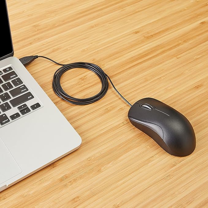 Amazon Basics 3-Button USB Wired Mouse with Precision Scroll Wheel, Standard, Black