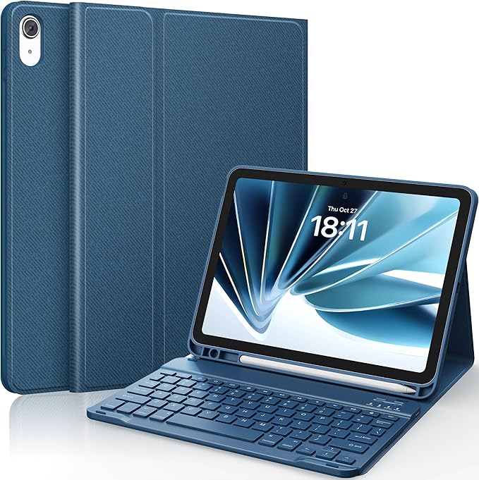 CHESONA Keyboard Case for iPad (A16) 11th/10th Generation (2025/2022), Detachable Wireless Keyboard, Stand Folio Keyboard Cover with Pencil Holder, Thin & Light (Steel Blue)