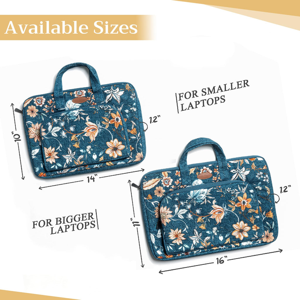 Maison d'Hermine Laptop Bag with Pocket Upto 15.5 inch Stain and Water Repellent Cotton Canvas Spring Summer (Luxury Loft - Dark Teal)