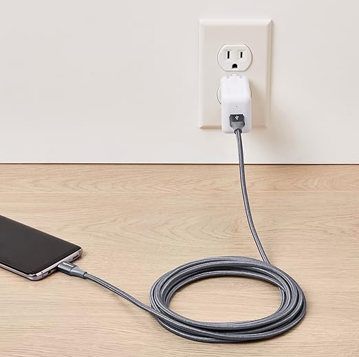 Amazon Basics USB-C to USB-A 2.0 Fast Charger Cable, Nylon Braided Cord, 480Mbps Speed, USB-IF Certified, for Apple iPhone 16/15, iPad, Samsung Galaxy, Tablets, Laptops, 10 foot, Dark Grey