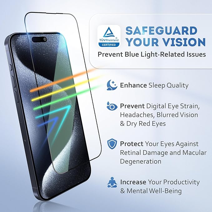 Deppa |2 Pack| for iPhone 16 Pro Max (6.9') Anti-Blue Light Screen Protector '| Scratch Resistant Tempered Glass | 3D Edge to Edge Coverage | Easy Installation Kit | Eye Safeguard TÜV Certified