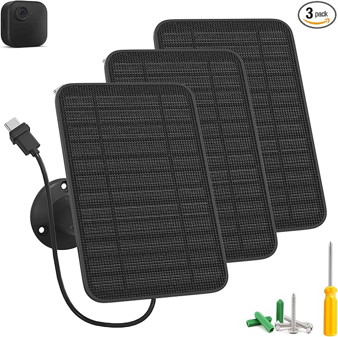 5W Solar Panel for Blink Camera Outdoor, Solar Panel Charger Compatible with Blink Outdoor 4 (4th Gen) Camera, Solar Panel w/Battery for Blink Camera, 9.8ft Cable Rubber Plug IP65 Waterproof, 3 Pack