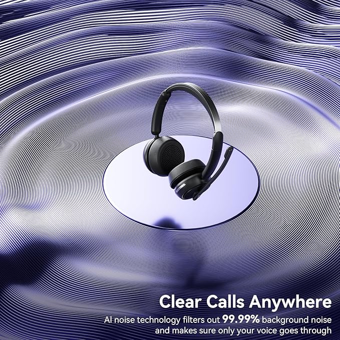 Wireless Headset with Mic for Work, Bluetooth Headset with Mic (AI Noise Canceling & Mic Mute), Wireless Headphones with USB Dongle & Charging Base for Work/Home/Call Center/PC/Computer/Zoom/Teams