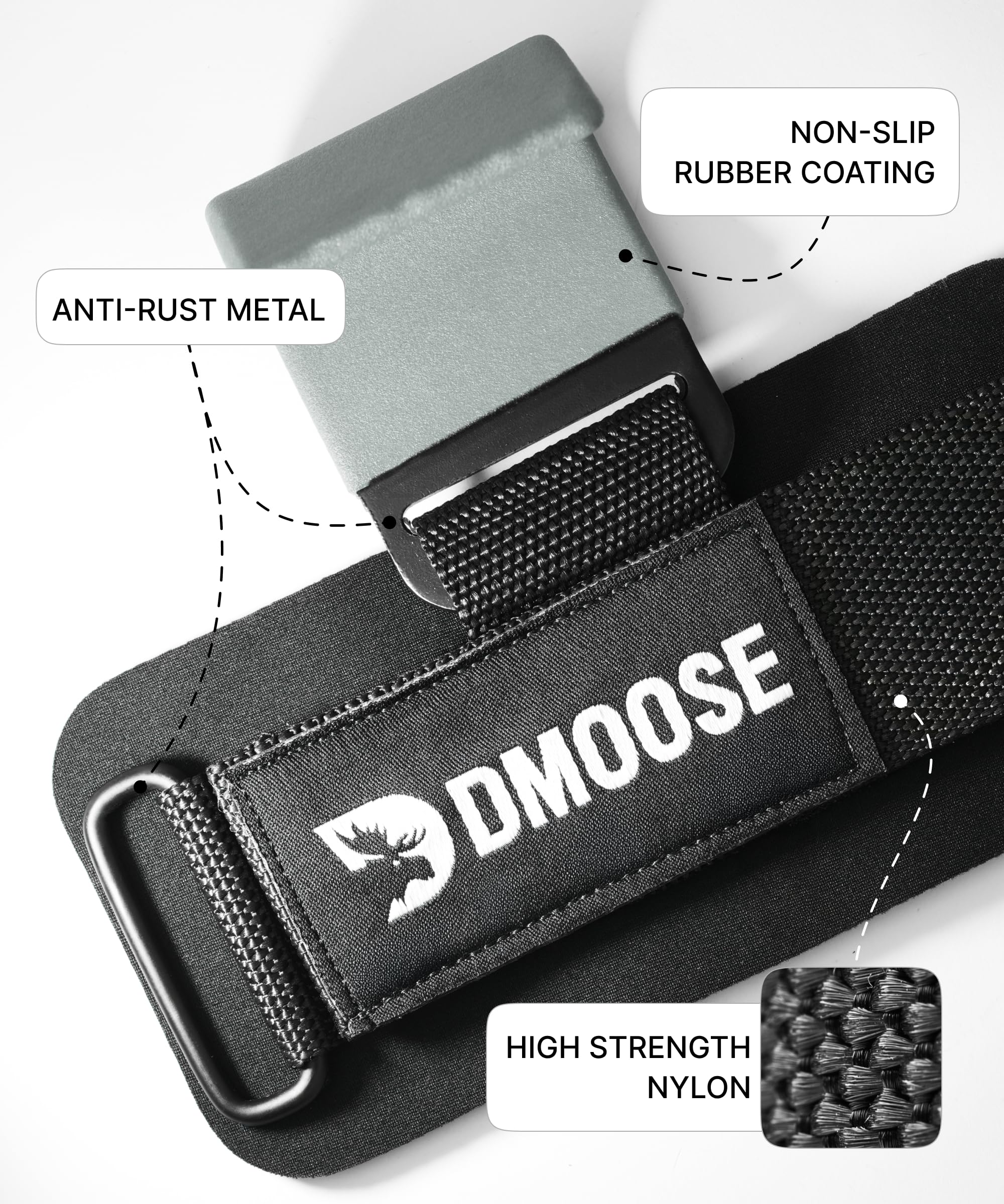 DMoose Fitness Weight Lifting Hooks (Pair) for Deadlifts, Pull Ups, Rows & Shrugs - Anti-Rip Nylon Strap Hand Grips with Thick Wrist Padding - Heavy Duty Wrist Straps for Weightlifting (Grey)