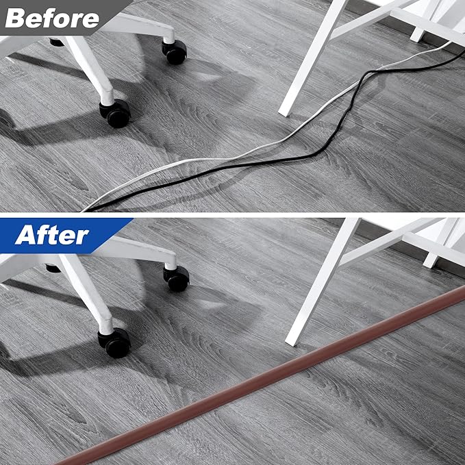 4ft Cord Hider Floor, LZEOY Heavy Duty Cord Covers for Wires on Floor, Brown Floor Cable Management, Hide Cord Cover Floor, Electrical Cable Hider Cord Protector Floor, Cable Cavity: 0.78" W x 0.32" H