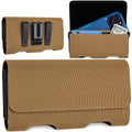 Mopaclle Nylon Phone Holster with Heavy Duty Metal Belt Clip and Card Holder, Compatible with iPhone 13/12 Mini, iPhone SE, iPhone 8/7/6S/6, and Galaxy S7/S6/S5 - Khaki