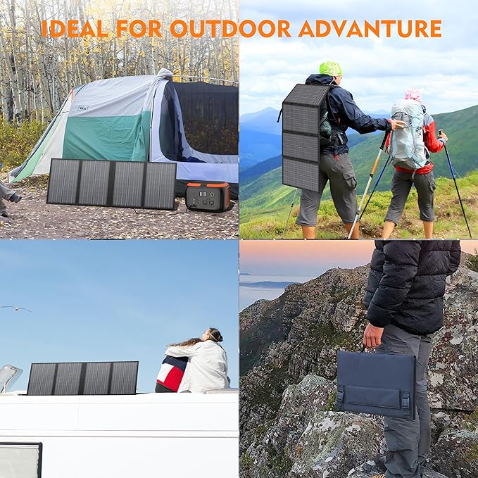 60W Solar Panel for Portable Power Station, Foldable Solar Panel with 12-18V DC Output/USB QC3.0/USB C(10 Changeable DC Adapters), Portable Solar Panels for Camping, Home, Travel, Rv