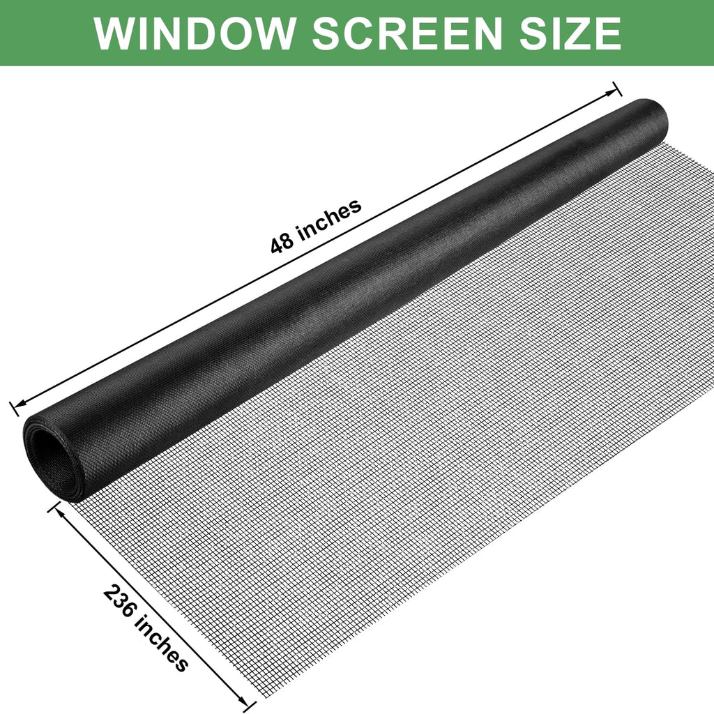 48"X236" Window Screen Replacement Kit, 6 in 1 Window Screen Door Repair Kit, Replacement Window Screens, Fiberglass Patio Screen Mesh for Porch Sliding Door, Rolling Tool Hook Spline Cutter Ruler