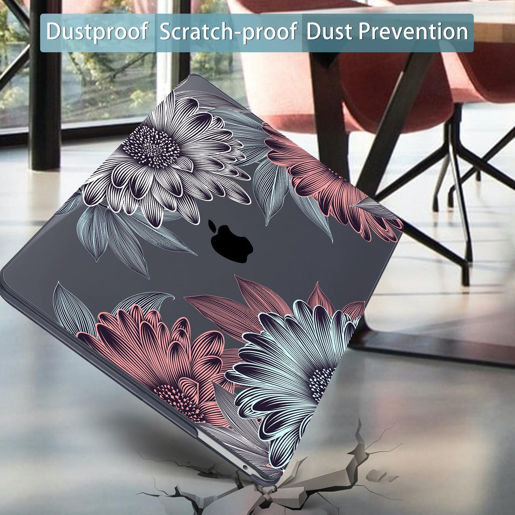 Mektron for MacBook Air 13 Case A1466/A1369 (2010-2017 Release), Snap-on Plastic Hard Shell Cover for MacBook Air 13.3 inch with Keyboard Cover,Blooming Chrysanthemums