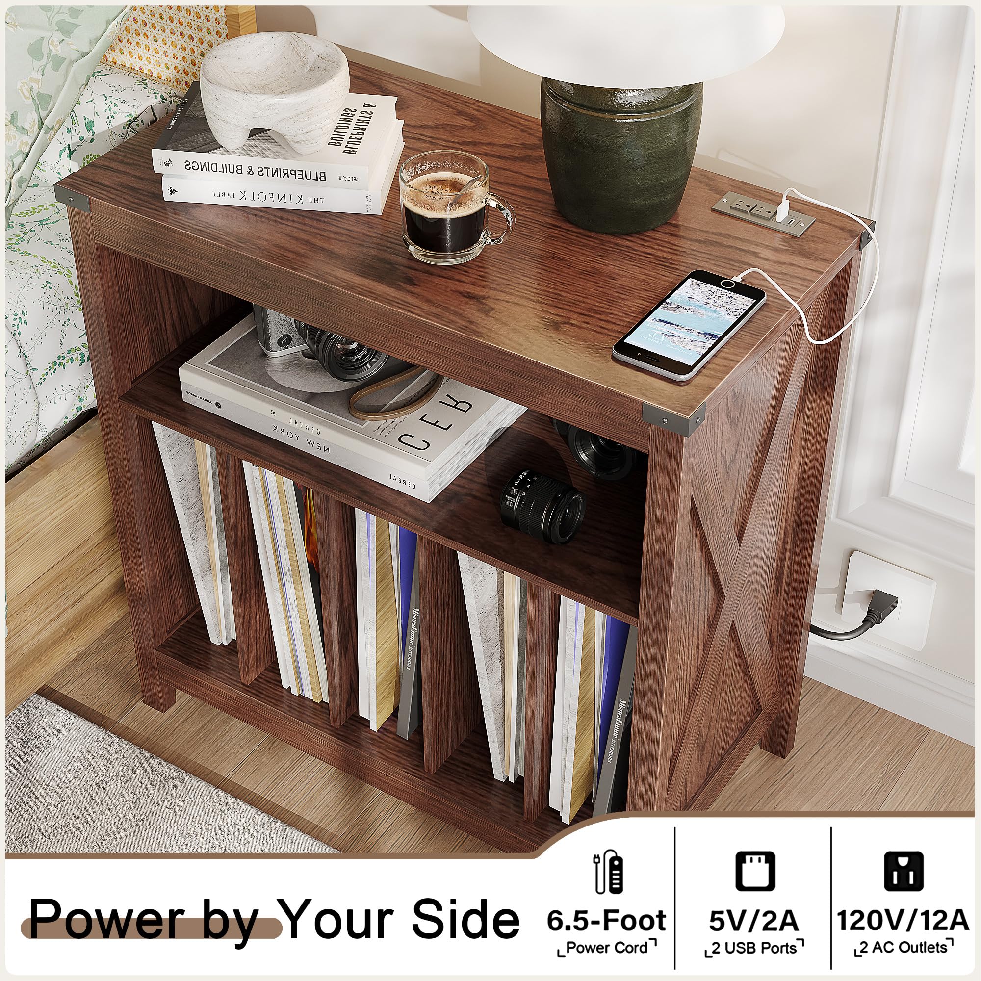 ChooChoo Large Record Player Stand with Charging Station & LED Light