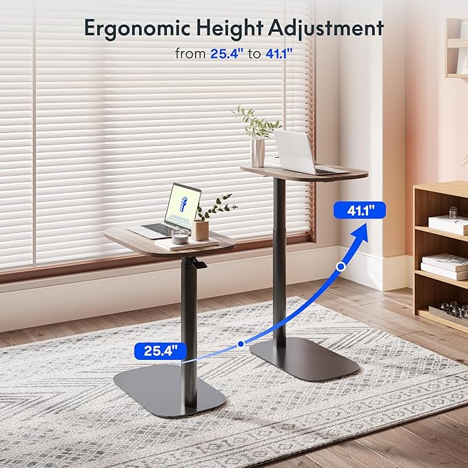 FLEXISPOT Adjustable C Table with Wheels, Mobile Snack Side End Table Sofa Couch Bedside Table Laptop Cart TV Tray Night Stand for Small Space Side Table(23.6" W x 13.8" D,Rustic Brown)