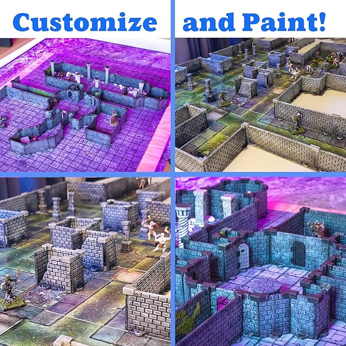 Knight Dungeon Set - Mini Dungeon Castle Cavern DND Terrain for Tabletop RPGs, Dungeons & Dragons, Pathfinder, War Gaming, and More! by DCD (200+pcs, 7sqft, 32rooms)