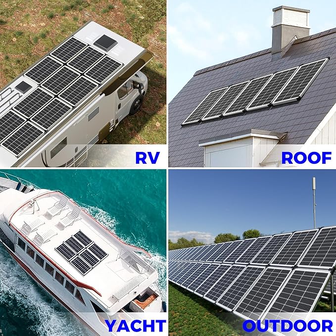 200W 12V Solar Panels, High Efficiency 9BB Cell Monocrystalline Solar Panel IP67 Waterproof, Suitable for RV, Marine, Rooftop, Home, Yacht, Off-Grid Applications (2-Pack 100W)