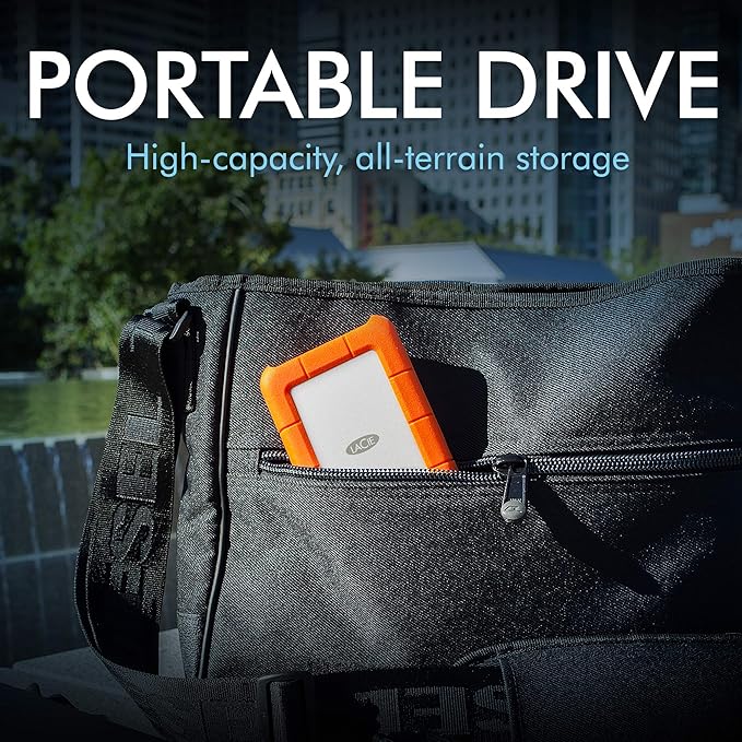 LaCie Rugged 5TB Portable External HDD - USB 3.0/2.0 Compatible, Shock/Dust/Rain Resistant for Mac & PC, Orange, Grey