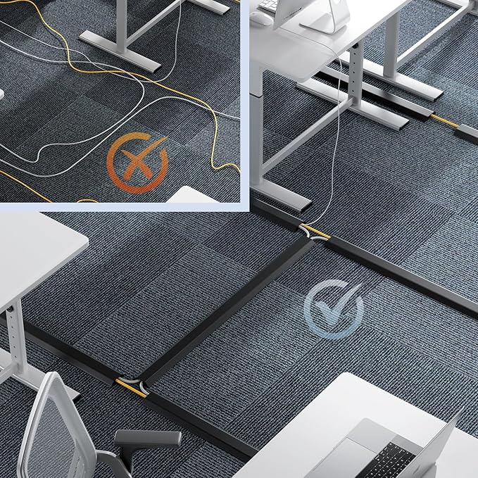Yecaye 4ft Floor Cord Cover, Cord Covers for Wires on Floor, Floor Cable Mangament, Cable Protector for Organizing and Protecting Wires on Floor, Cord Hider Cable Cavity W0.55in H0.27in Black