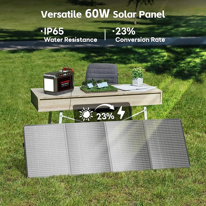MARBERO 237Wh Solar Generator with Solar Panel Included Portable Power Station 300W Pure Sine Wave with Foldable Solar Panel 60W Set for Camping Outdoor Hiking Fishing Emergency