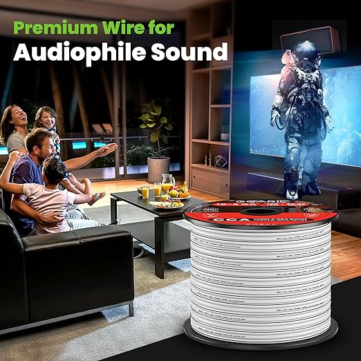 14AWG Speaker Wire, GearIT Pro Series 14 AWG Gauge Speaker Wire Cable (100 Feet / 30.48 Meters) Great Use for Home Theater Speakers and Car Speakers White