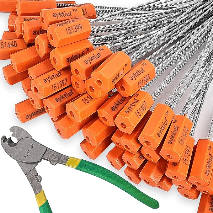 60 Pieces Security Cable Seals, Metal Number Security Tags for Truck, Trailers, Cargo, Containers, Vans, Oil Tank, Milk Vehicle (Orange, 60 Pack)