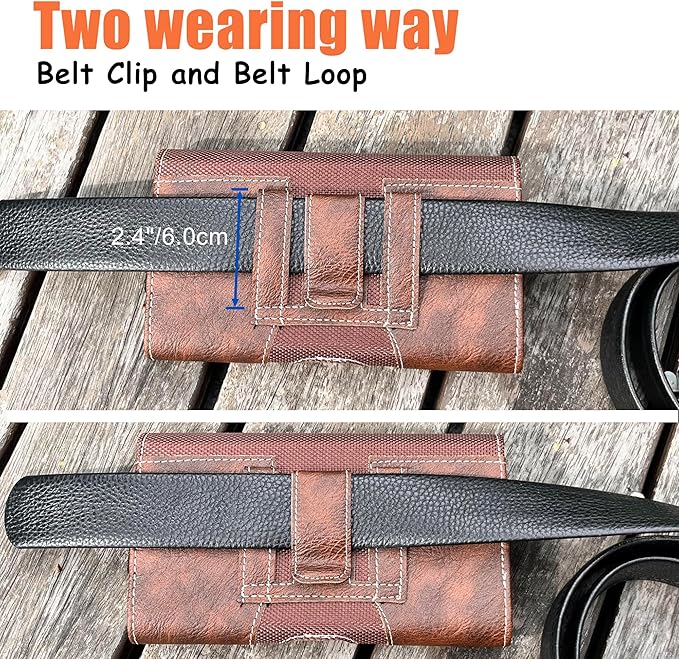 Leather Phone Holster for Men with Belt Clip, Cell Phone Holder for iPhone 17/16/15/14/13/12/Pro Max & Plus,Galaxy S25/24/23 Ultra & Plus,S24 FE,Belt Pouch Case Magnetic Closure (Brown-XL)
