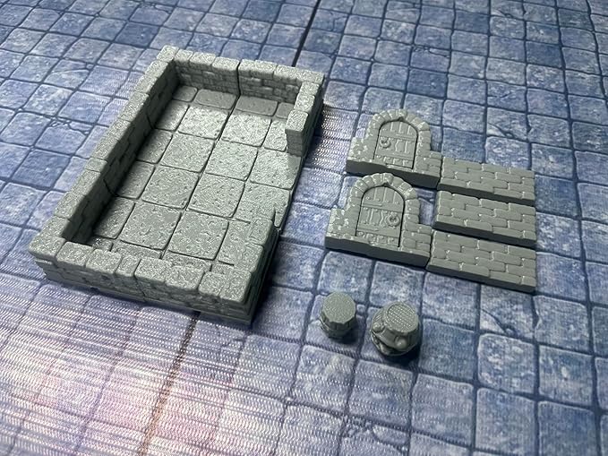 Miniature RPG Modular Tile System 18mm or 28mm DND Terrain Building Accessories for Tabletop Role Playing Scenes, Paintable (Standard Edition (6 Tiles with 12 Accessories))