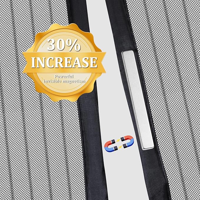 Magnetic Screen Door - Self Sealing, Heavy Duty, Hands Free Mesh Partition Keeps Bugs Out Let Breeze in- Pet and Kid Friendly - Keep Open Feature (Black, Fit Door Size 32x 82 Inch)