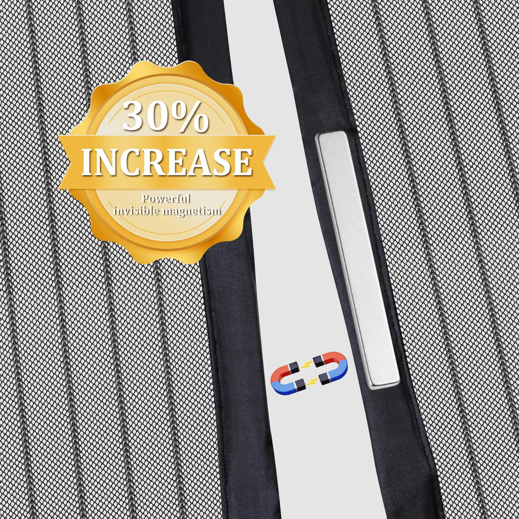 Magnetic Screen Door - Self Sealing, Heavy Duty, Hands Free Mesh Partition Keeps Bugs Out Let Breeze in- Pet and Kid Friendly - Keep Open Feature (Black, Fit Door Size 32 x 80 Inch)
