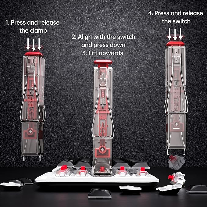 KEMOVE P10 2-in-1 Switch Puller Keycap Puller for Mechanical Keyboard, 304 Stainless Steel Key Switch Keycap Puller, Easily Remove and Replace Gaming Keyboard Switches and keycaps - Black Translucent