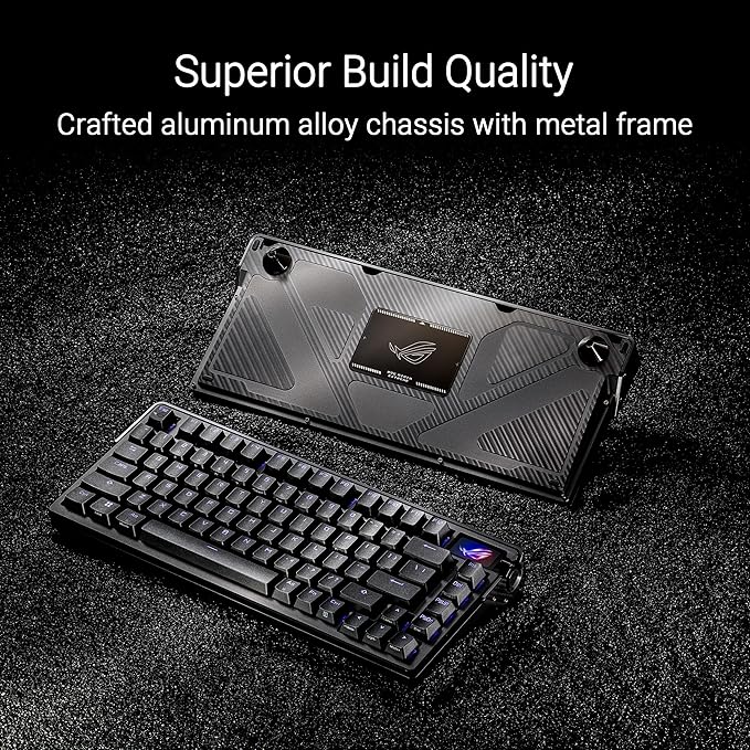ROG Azoth Extreme 75 Custom Gaming Keyboard, Aluminum Chassis, Carbon Fiber Positioning Plate, Adjustable Gasket Mount, Three-Layer Dampening, Color OLED Touchscreen, ROG NX Snow Switches, PBT Keycaps