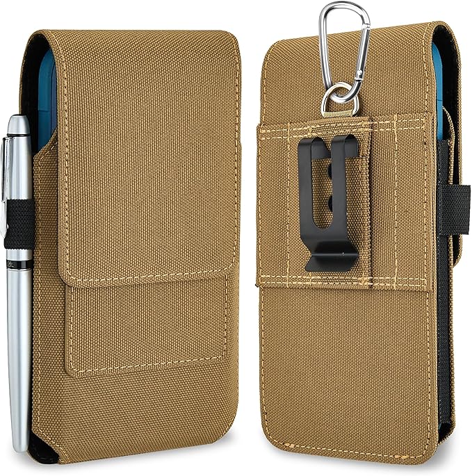 BECPLT Nylon Holster Compatible with Galaxy S25 Ultra S24/S23/S22/S21/S20 Ultra A17 A16 Motorola Moto G56 G Power Cell Phone Belt Holder for Men - Khaki