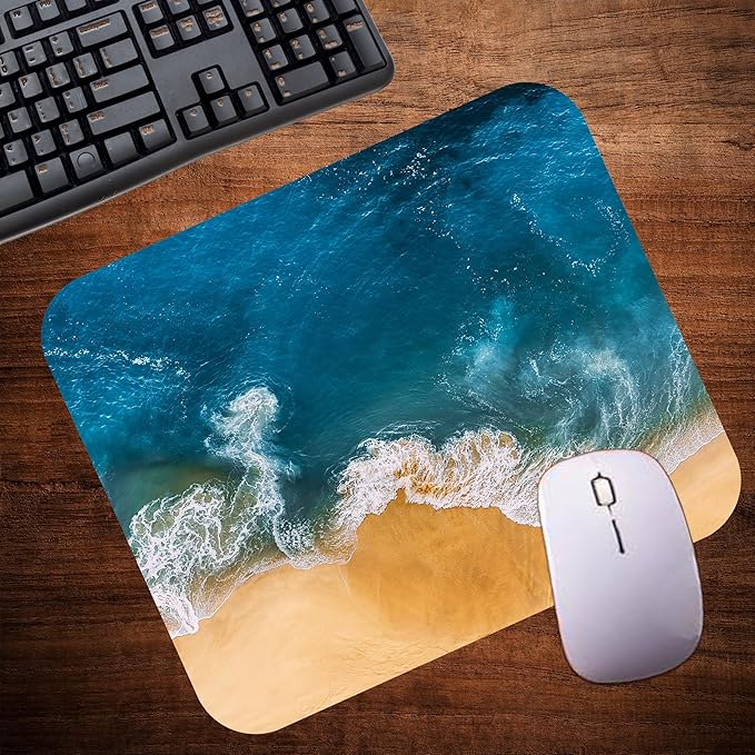 Coastal Shoreline Waves Sandy Beach Theme Mouse Pad Mat Mousepad for Desk Computer Laptop PC Gaming Home or Office Gift (Waves MP38)
